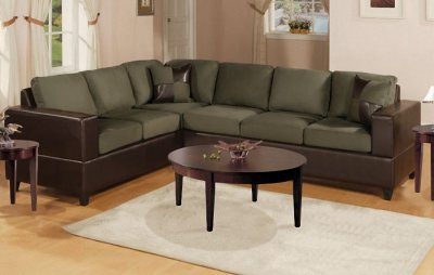 Sage Microfiber Contemporary Sectional Sofa w/Faux Leather Base