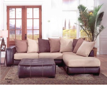 Laredo Mocha Bycast Leather & Hazelnut Fabric Sectional Sofa [ALSS-348 Laredo Mocha]