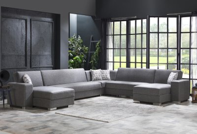 Kobe Double Chaise Corner Sectional Sofa Grey Fabric by Istikbal