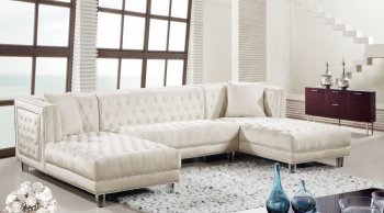 Moda Sectional Sofa 631 in Cream Velvet Fabric by Meridian [MRSS-631 Moda Cream]