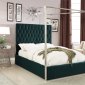 Porter Upholstered Bed in Green Velvet Fabric by Meridian