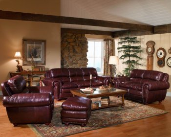 Leather Italia Classic Merlot Vail Sofa & Loveseat Set w/Options [LIS-9902 Vail]