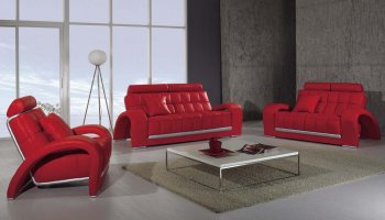 Red Leather Modern 3PC Living Room Set w/Folded Armrests [VGS-T50]