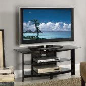 Black Finish Modern TV Stand w/Shelves