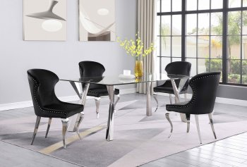 Alaia Dining Set 5Pc 190711 in Chrome by Coaster w/Black Chairs [CRDS-190711-190742 Alaia]