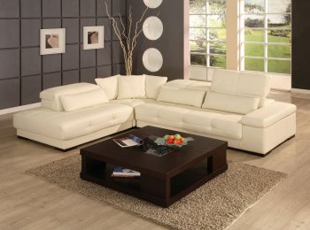 Ivory or Brown Leather Sectional Sofa w/Lift-up Headrests [CVSS-Bella Ivory]