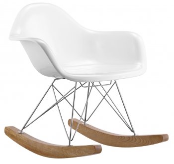 Modern White Fiberglass Chair w/Wood Rocking Base [ZMC-Rocket]