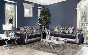 Katarina Sofa SM6418 in Navy/Silver Chenille & Leatherette w/Opt [FAS-SM6418-Katarina]