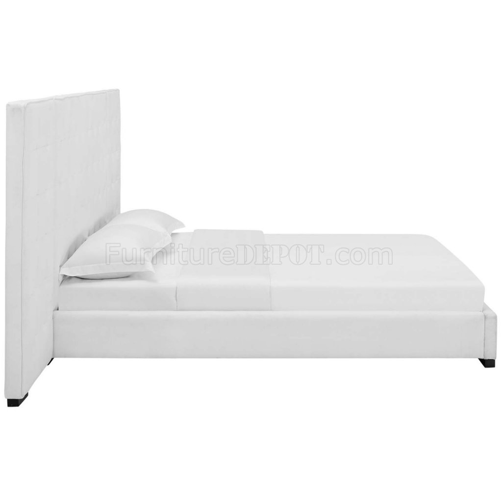 Sierra Upholstered Platform Queen Bed In White Fabric By Modway