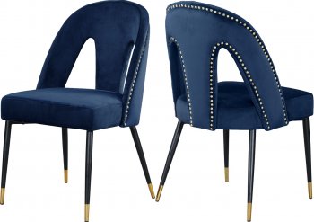 Akoya Dining Chair 794 Set of 2 Navy Velvet Fabric by Meridian [MRDC-794 Akoya Navy]