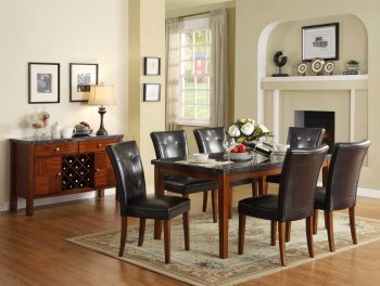 Cherry Finish Classic Dining Table w/Faux Marble Top & Options [HEDS-735MD-64]