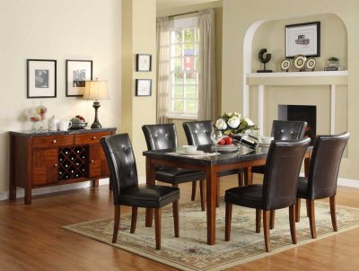 Cherry Finish Classic Dining Table w/Faux Marble Top & Options