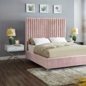 Candace Upholstered Bed in Pink Velvet Fabric by Meridian