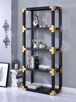 Lafty Bookshelf 92475 in Black High Gloss & Black Glass by Acme