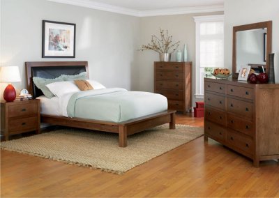 Walnut Finish Contemporary Bedroom with Platform Bed