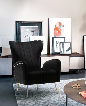 Opera Accent Chair 532 in Black Velvet Fabric by Meridian [MRCC-532 Opera Black]