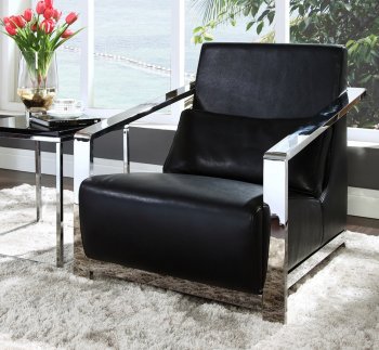 Erika Chair in Black Leather w/Optional Ottoman by Whiteline [WLCC-Erika Black]