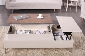 Tetris Coffee Table in Beige/Acacia White by Beverly Hills [BHCT-Tetris Beige]