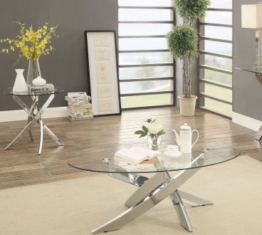 Laila Coffee & 2 End Table Set CM4241 in Chrome w/Options