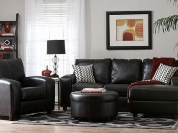 445 Rona Sectional Sofa San Marino Ebony Polyvinyl by Chelsea [CHFSS-SD-445 Rona Ebony]