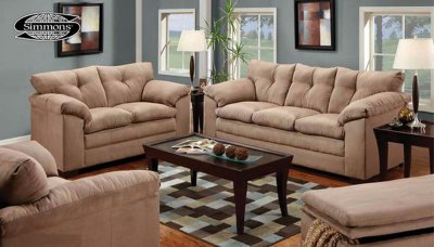 Tan Micro Suede Contemporary Sofa & Loveseat Set