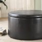 Dark Brown Vinyl Storage Cocktail Table w/2 Kidney Ottomans