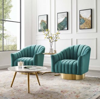 Buoyant Swivel Chair Set of 2 in Teal Velvet by Modway