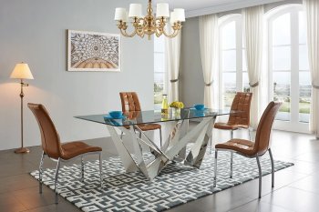 2061 Dining Table by ESF w/Glass Top & Optional 365 Brown Chairs [EFDS-2061-365 Brown]