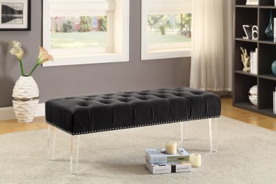 Celine Bench 101 in Black Velvet Fabric by Meridian