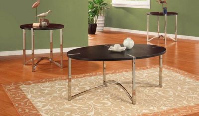 Espresso Finish Top Modern 3Pc Coffee Table Set w/Metal Legs