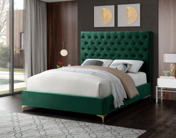 Cruz Bed in Green Velvet Fabric by Meridian w/Options [MRB-Cruz Green]