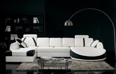 T57 White & Black Half Leather Sectional Sofa by VIG