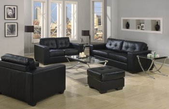 Black Bonded Leather Contemporary Living Room w/Tufted Backs [HLS-L222]