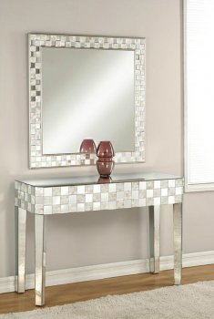 Nasa Console Table & Mirror Set 90244 in Mirrored & Pearl - Acme [AMCT-90244-Nasa]