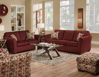 Malibu Red Wine Fabric Modern Sofa & Loveseat Set w/Options [UDS-5159-Wine]