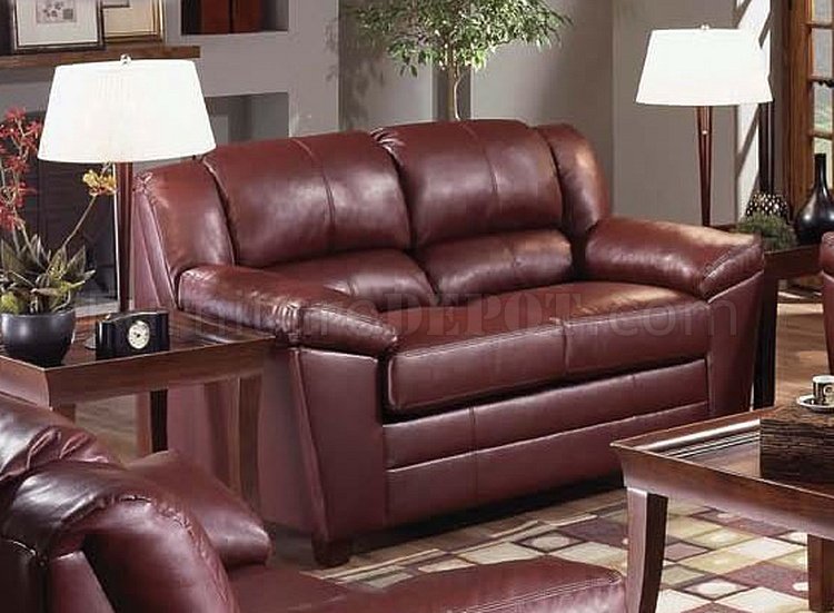 wine colored leather sofa