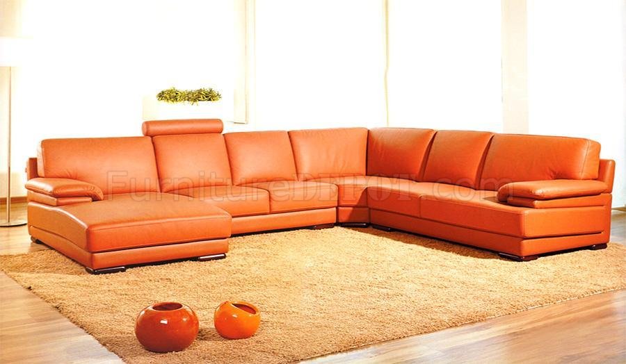 polaris contemporary orange leather sectional sofa