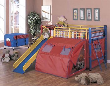 Multicolor Modern Kids Bunk Bed w/Ladder, Slide & Tent [CRKB-7239]