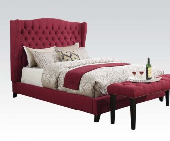 20890 Faye Upholstered Bed in Red Fabric by Acme [AMB-20890 Faye Red]