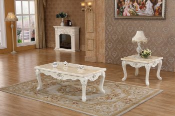 Venice Coffee Table 238 in Pearl White w/Marble Top & Optional E [MRCT-238 Venice]