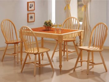 Terracotta Tile Top Natural Finish Modern 5Pc Dining Set [CRDS-100221]