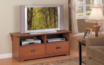 Oak Wood Finish Convenient TV Stand w/Two Ample Drawers [PXTV-F4410]