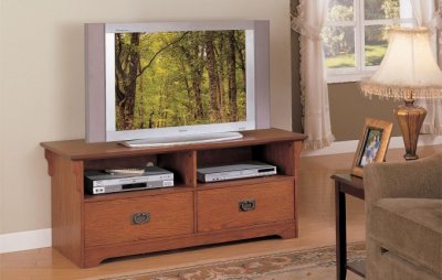 Oak Wood Finish Convenient TV Stand w/Two Ample Drawers