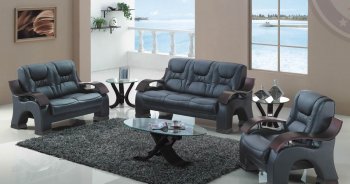 Black Bonded Leather 9025 Sofa w/Optional Loveseat & Chair [AES-9025 Black]