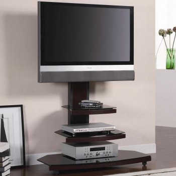 Gun Metal with Wood & Tempered Black Glass Modern TV Stand [CRTV-700668]