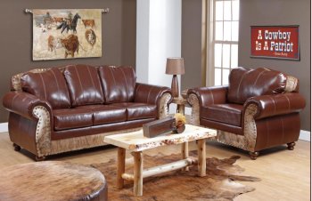 Tri-Tone Top Grain Leather Classic Chair & Sofa Set w/Options [CHFS-V2-5869 Saddle Me Up]