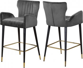 Luxe Counter Stool 792 Set of 2 Grey Velvet Fabric by Meridian [MRDC-792 Luxe Grey]