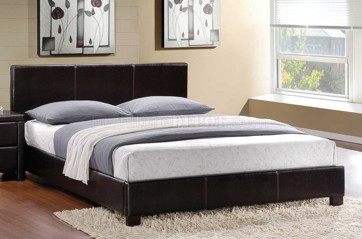 Zoey Platform Bed in Dark Brown Bi-Cast w/Optional Nightstands