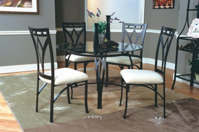 Dark Pewter Metal Base Contemporary Dinette Table w/Glass Top