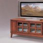 Brown Cherry Finish Modern TV Stand w/Glass Doors